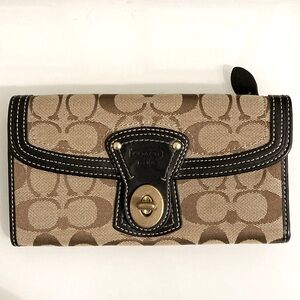 Coach Legacy Signature Canvas Brown Tan Leather TurnLock Wallet